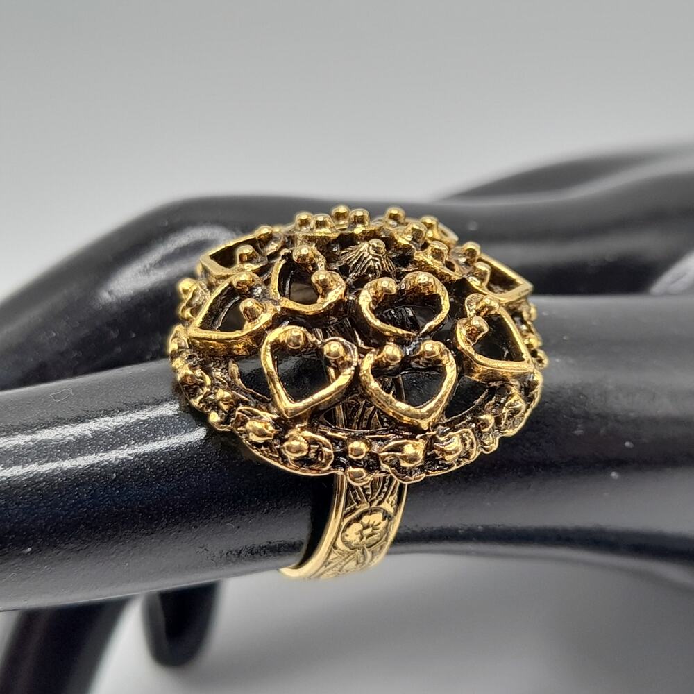 Vintage Filigree Detail Cocktail Ring, US Size 5 Adjustable, 1960s